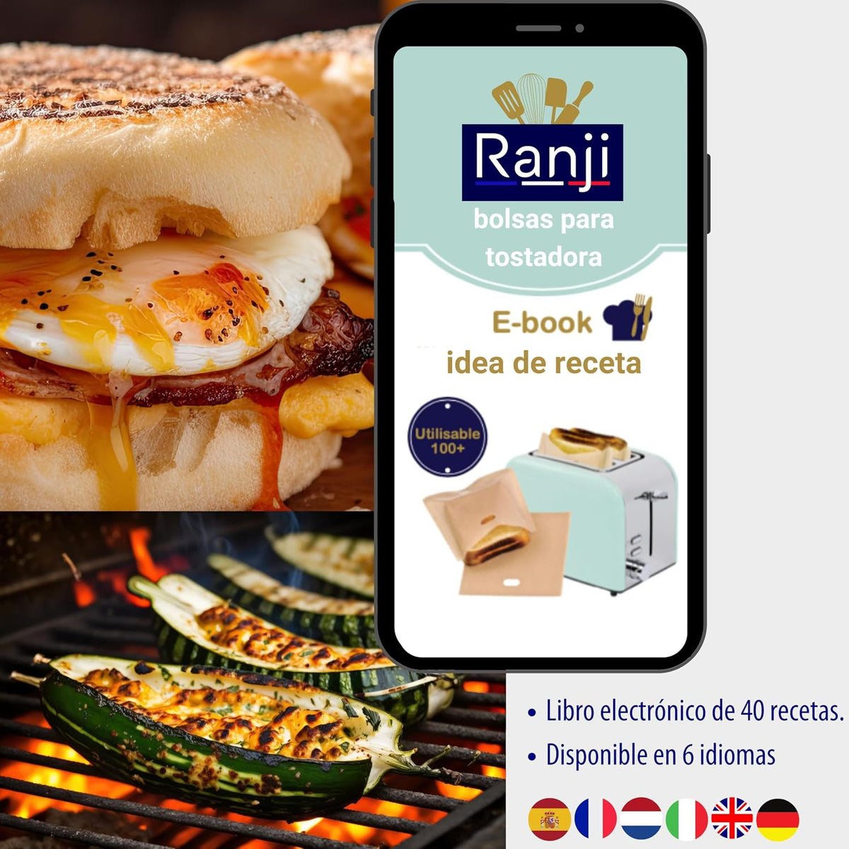 RANJI® 15x Reusable Toaster Bag - Sandwich Bags, English Muffins - Toaster, Oven, Panini Machine - Reusable 100 Times - Toaster Bag