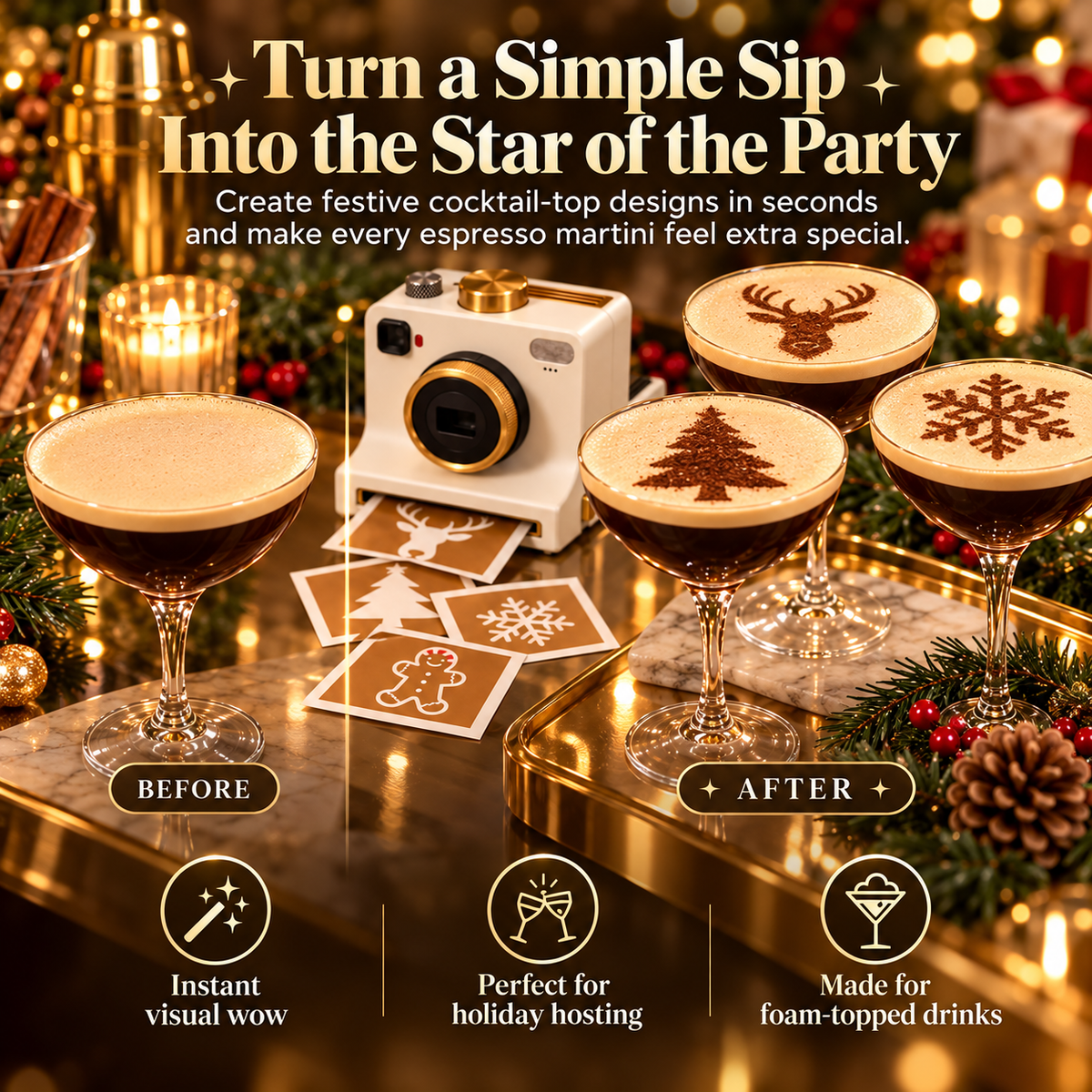 ☕📸 LatteSnap™ – One-Click Coffee Art Magic Camera with 8 Creative Design Cards ✨🎨