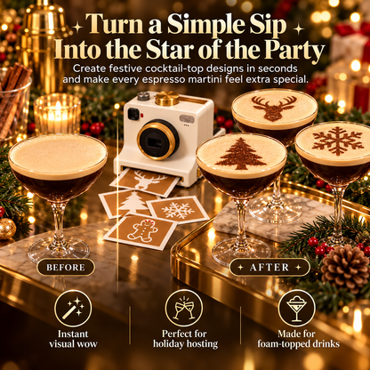 ☕📸 LatteSnap™ – One-Click Coffee Art Magic Camera with 8 Creative Design Cards ✨🎨