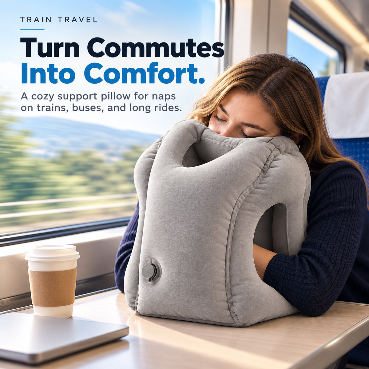 ✈️ Inflatable Travel Pillow – Face-Down Sleeping Pillow with Arm Support for Flights & Office Naps