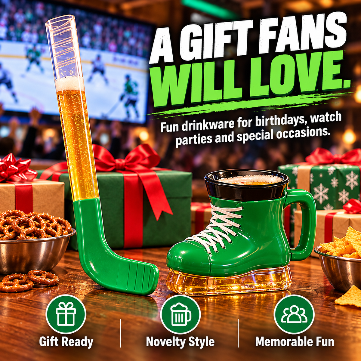 🍻 IceRink™ Hockey Skate Mug & Stick Set – Unique Game Day Drinkware Gift