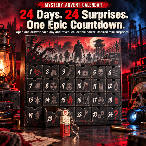 24-Day Horror Mystery Advent Calendar, Zombie Apocalypse Christmas Countdown Box with Daily Collectible Mini Surprises, Spooky Holiday Gift for Horror Fans & Collectors