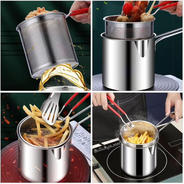 1 Set Stainless Steel Stock Fry Pot with Strainer Basket,Fry Pot with Basket and Lid for Frying Shrimp Chicken Fries