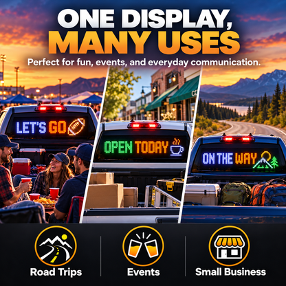 🚘 RoadGlow™ LED Rear Window Message Board – Custom Text & Icon Display for Cars & Trucks