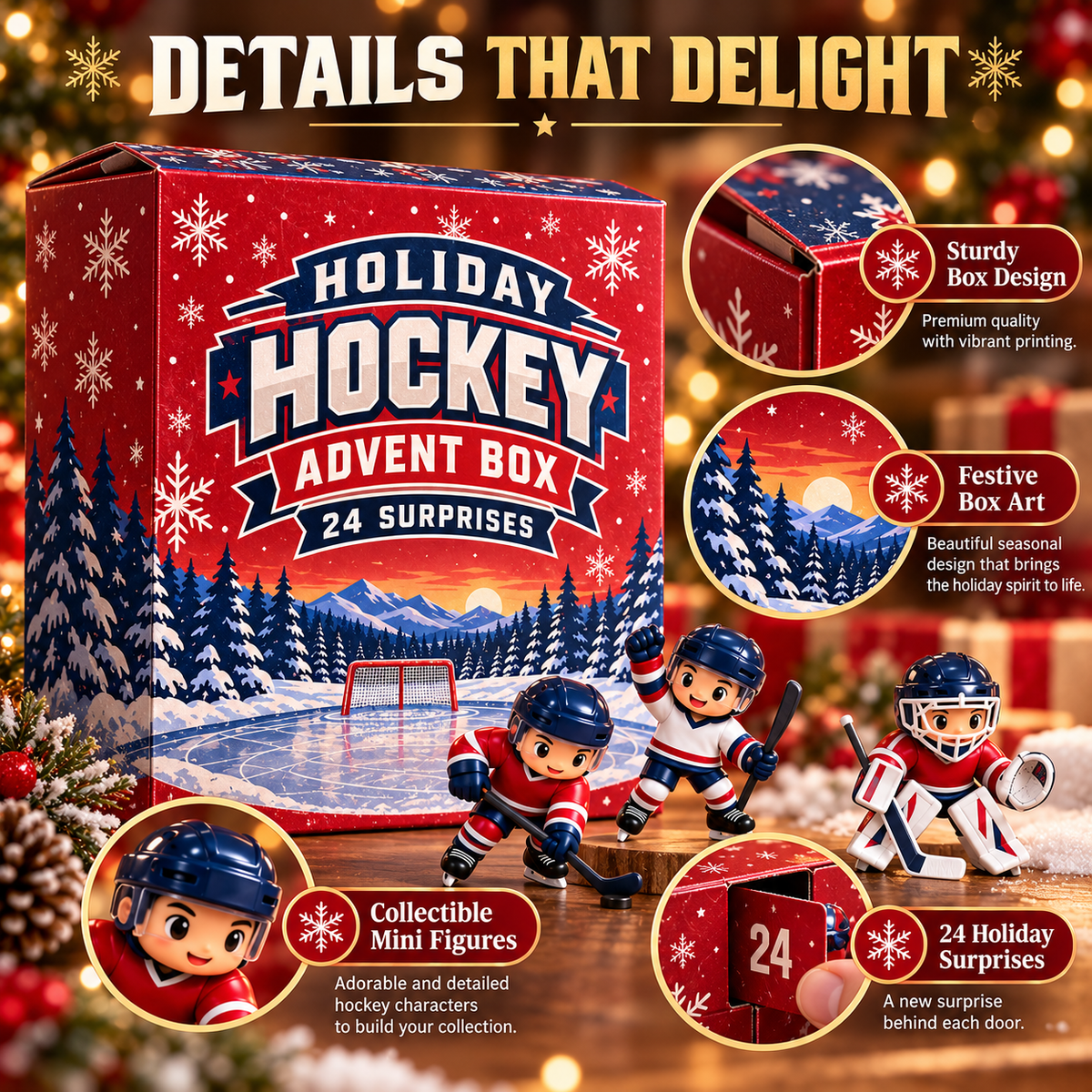 🎄 PuckJoy™ Hockey Advent Calendar – Christmas Ice Hockey Surprise Gift Box for Fans