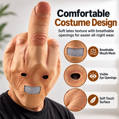 Novelty Middle Finger Full Head Mask, Funny Latex Prank Costume Mask with Breathable Mouth Mesh, Adult Gag Mask for Halloween, Costume Parties, Festivals & Joke Gifts
