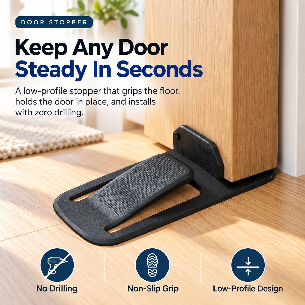 🚪 GripLock™ No-Drill Door Stopper
