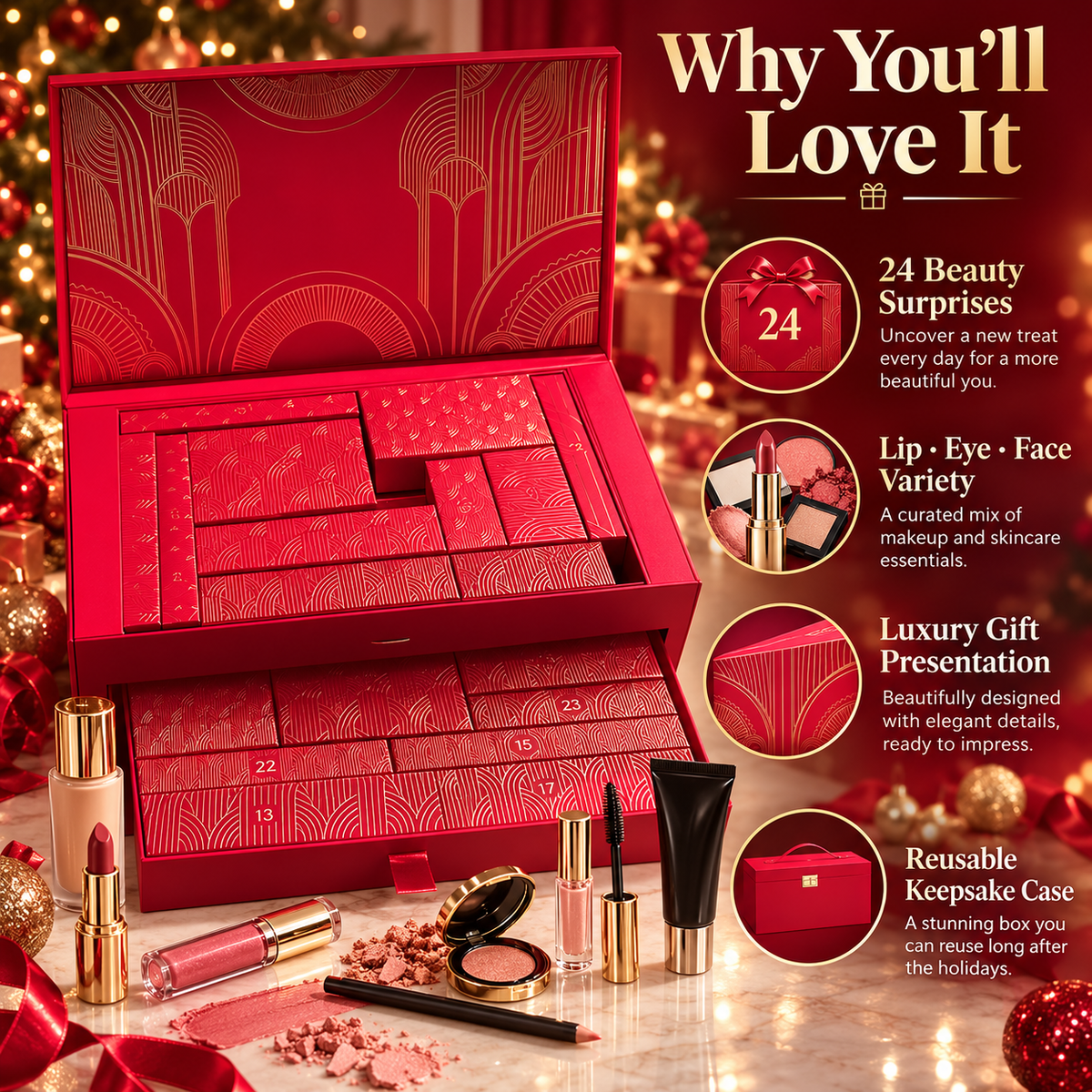 💄 GlamVault™ Luxury Beauty Advent Calendar – 24 Days of Beauty Surprises & Holiday Magic