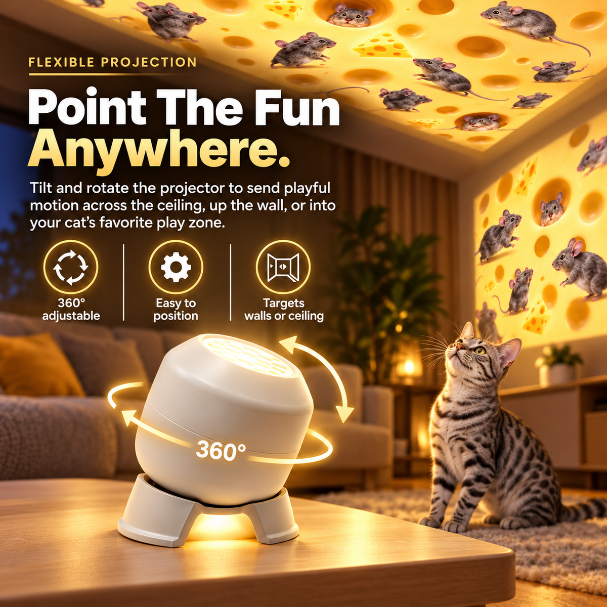 🐭 PawChase™ Rotating Cat Projector Endless Chase. Endless Fun.