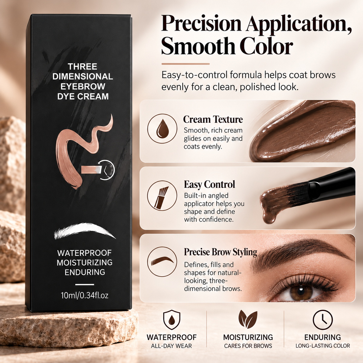 BrowLock™ 3D Eyebrow Tint Cream – Waterproof Long Lasting Brow Dye for Natural Fuller-Looking Brows