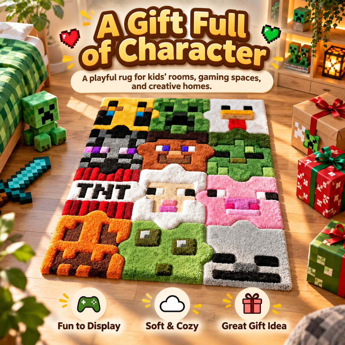 🎮 PixelPlay™ Puzzle Rug – Interlocking Soft Pixel Floor Mat for Fun Gaming Spaces