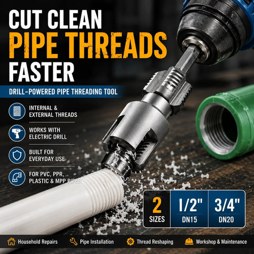 🔥HOT SALE🔥📍Drill-Powered Pipe Thread Cutting Bit — Internal & External Threading for 1/2' & 3/4' Plastic Pipes