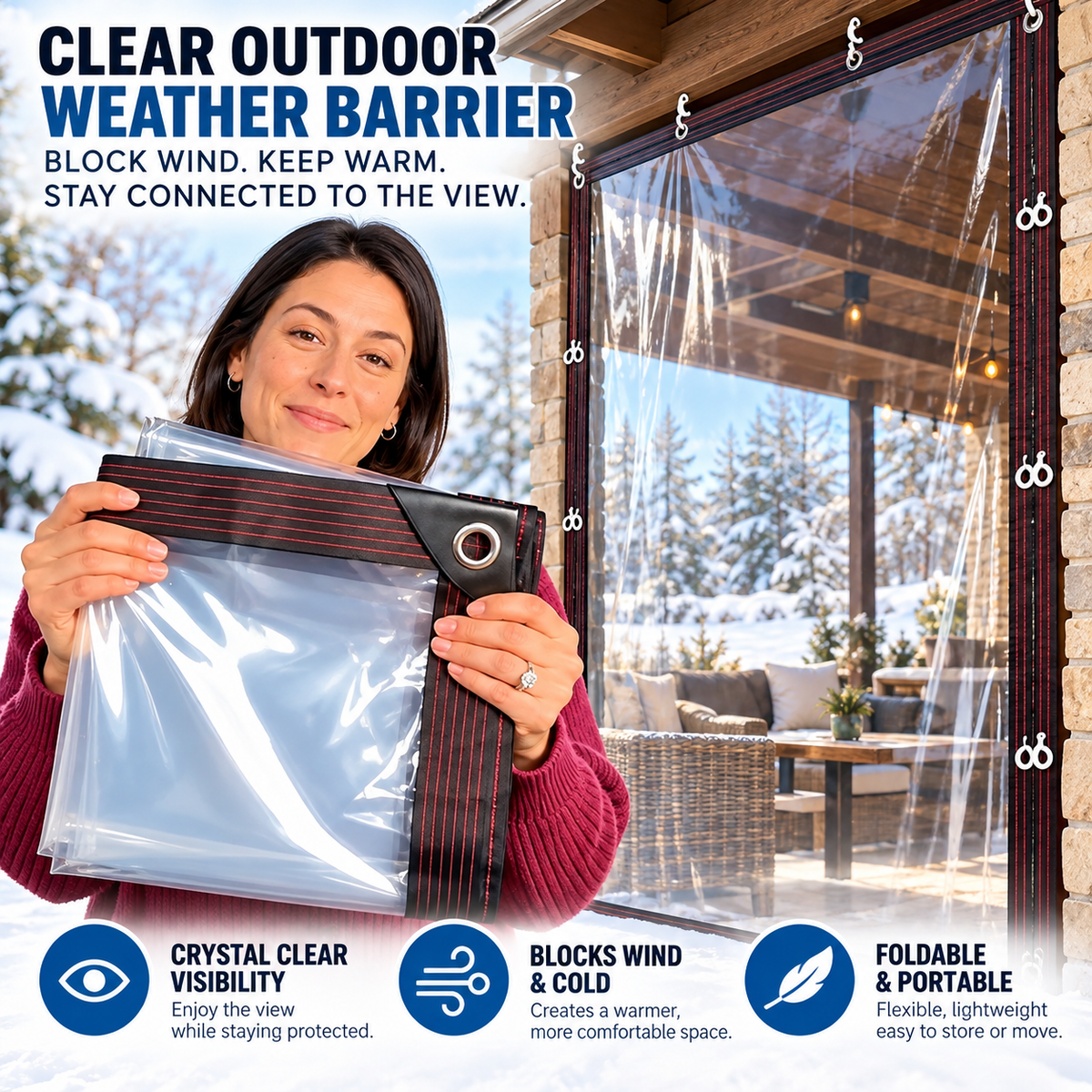 🏡 Clear Outdoor Weatherproof Curtain – Windproof Transparent PVC Patio Enclosure