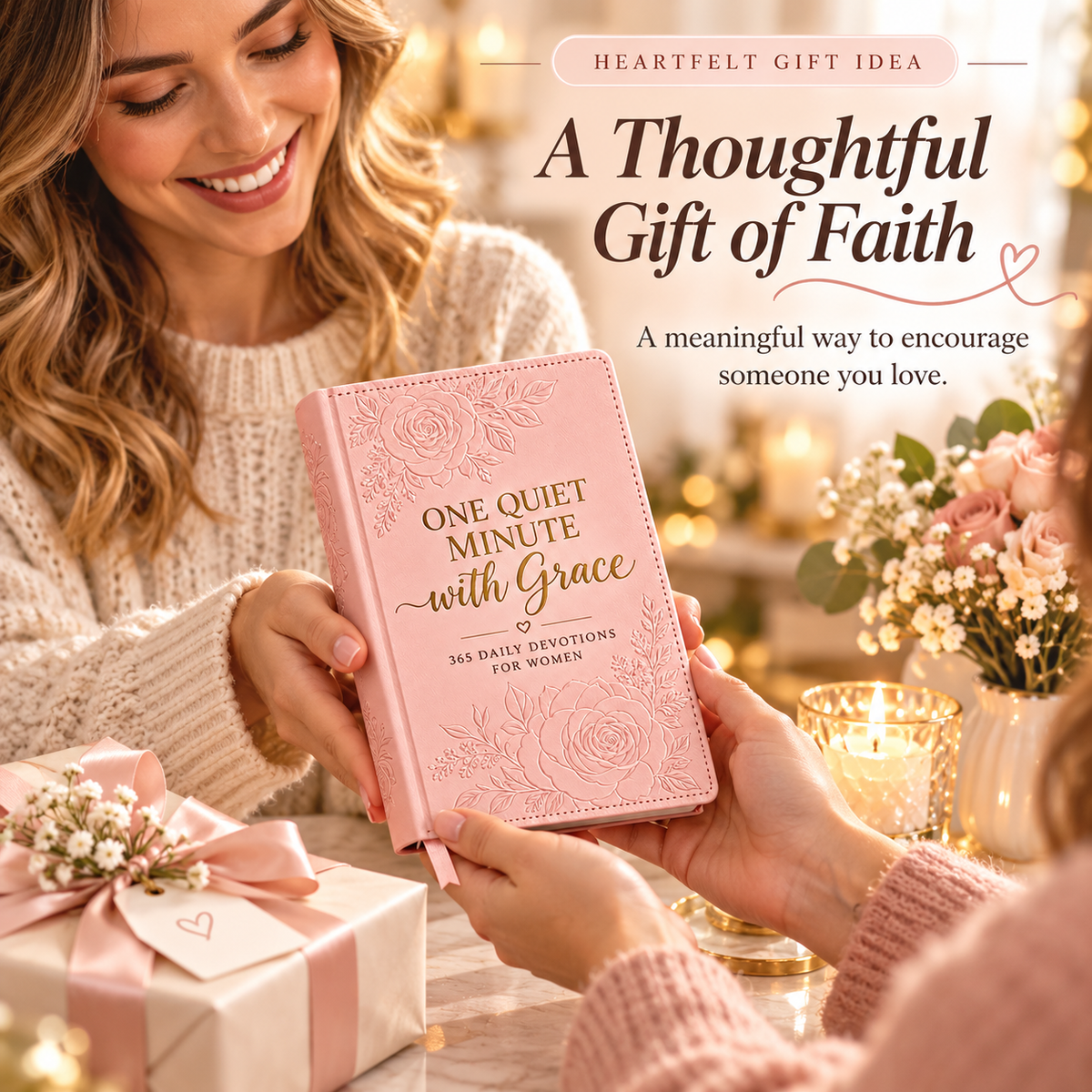 🌸 A Year of Grace – Pink Floral Daily Reflection Journal ✨