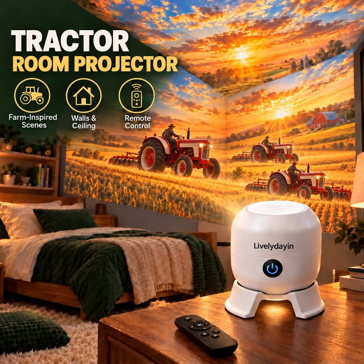 🚜 Tractor Farm Projector | Cozy Room Glow