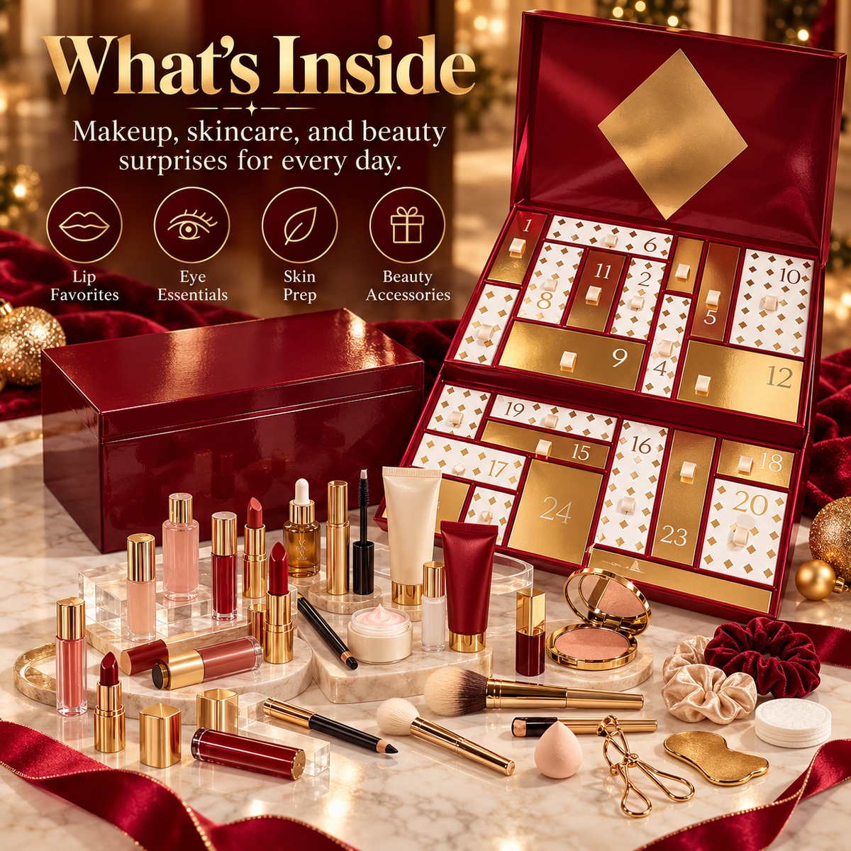 💄 LuxeVault™ 24-Day Beauty Advent Calendar – Luxury Countdown Gift Box with Reusable Storage Case