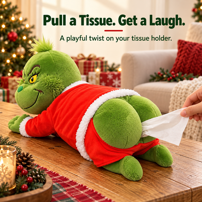 🎄 Grinch Plush Tissue Box Cover | Funny Christmas Grinch Tissue Holder, Festive Home Decor & Novelty Holiday Gift