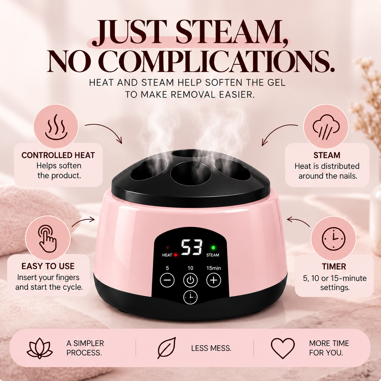 NailPure Pro heat, steam and timer design