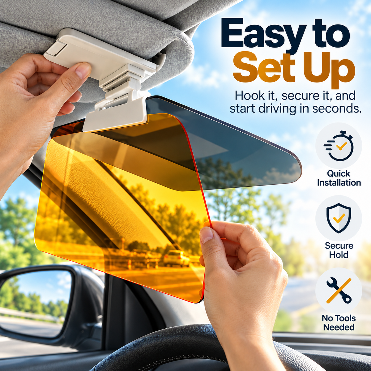☀️ GlareGuard™ Clip-On Car Sun Visor – Day & Night Anti-Glare Driving Shield