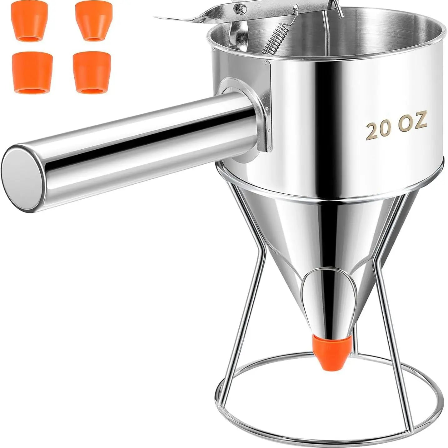 20OZ/40OZ Stainless Steel Pancake Batter Dispenser - Kitchen Metal Utensils with Silicone Leak-Proof Nozzle, Squeeze Handle, Stand & Precise Control for Pancakes, Waffles, Cupcakes