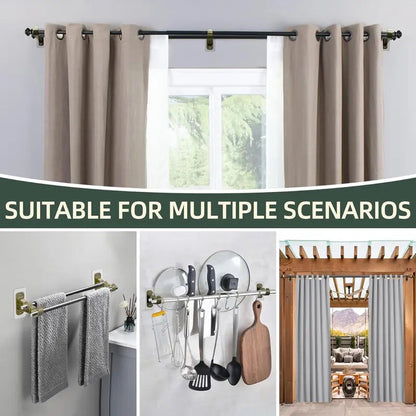 🏡 No-Drill Double Curtain Rod Brackets – Self-Adhesive 4-Pack - Rustic Brown