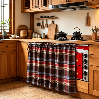 2026 Farmhouse-Style Stove Curtain, Gingham Grid Ruffle-Edge Tier Curtains, Rural Short Window Valance, Home Kitchen Dust Cover, Plaid Floral Window Treatments, Aesthetic House Decor, Unique Room Decor