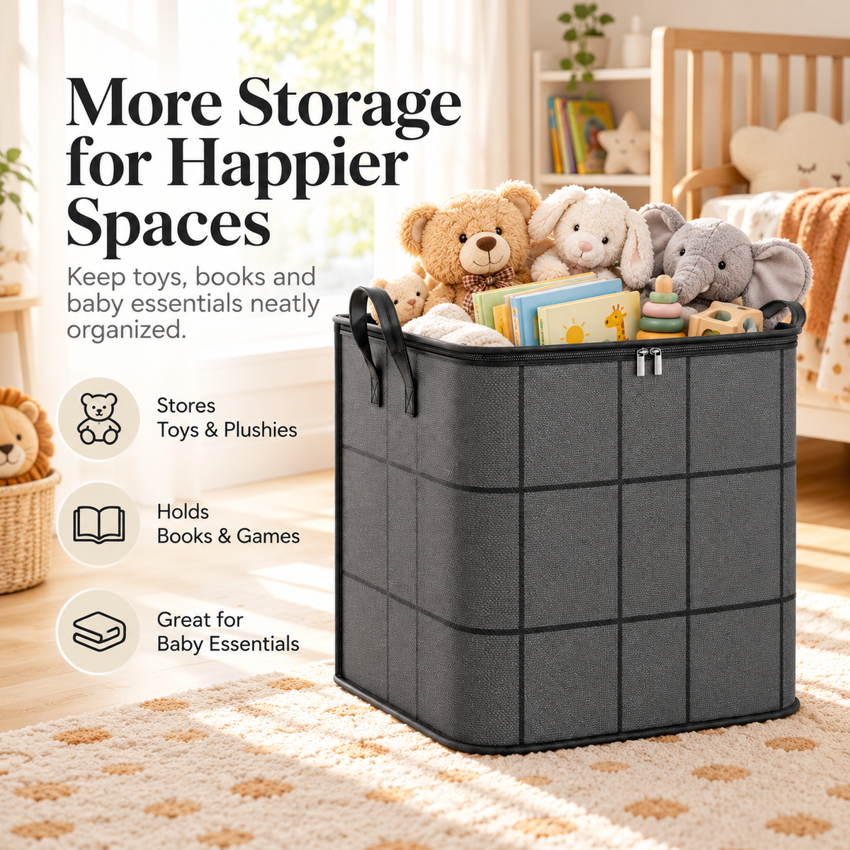 Large Capacity Storage Box – Foldable Fabric Organizer Bin with Lid for Closet, Bedroom & Home Storage