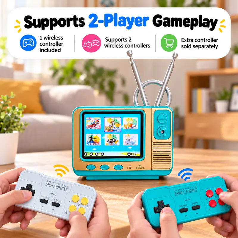 Illustration of two-controller gaming; a second compatible controller is not included