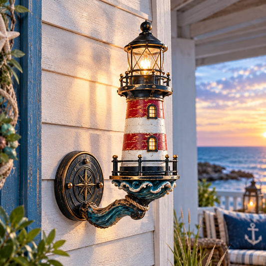 Vintage coastal lighthouse wall light with nautical styling
