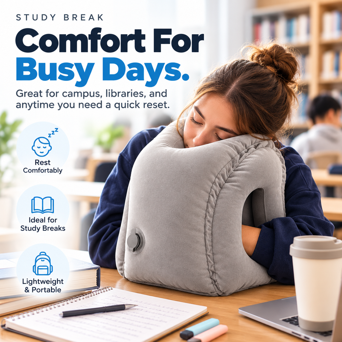 ✈️ Inflatable Travel Pillow – Face-Down Sleeping Pillow with Arm Support for Flights & Office Naps
