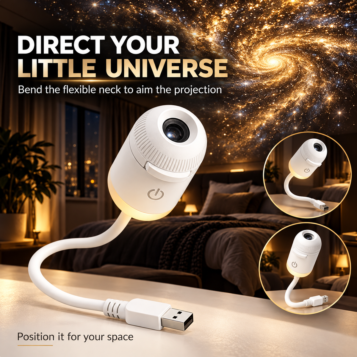 🌌 GalaxyGlow™ USB Star Projector – Changeable Slides & Flexible Neck
