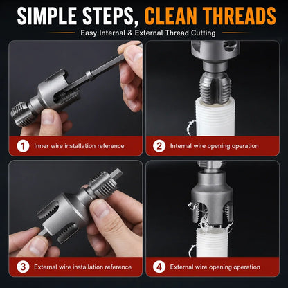 🔥HOT SALE🔥📍Drill-Powered Pipe Thread Cutting Bit — Internal & External Threading for 1/2' & 3/4' Plastic Pipes