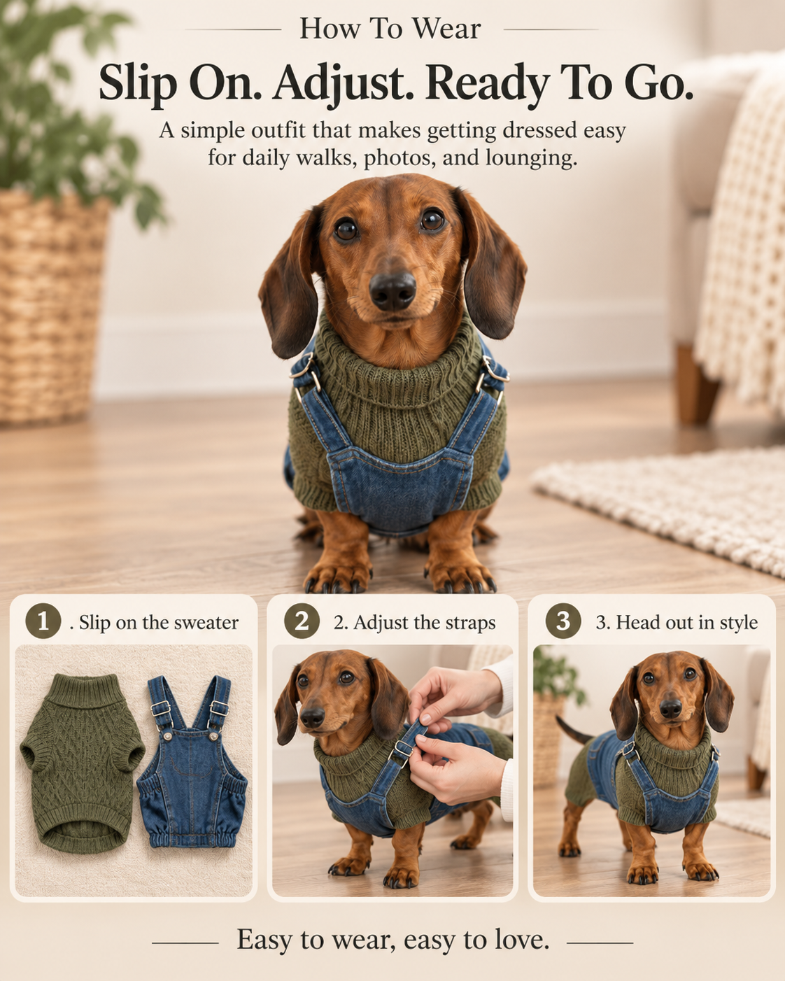 CozyPup Dog Sweater Harness – Warm Knit Pet Outfit, Cute Winter Clothes for Small Dogs & Everyday Walks