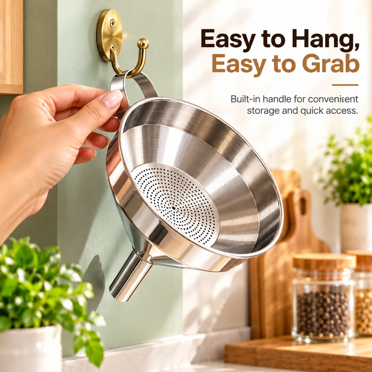 🍳 Stainless Steel Filter Funnel – Removable Strainer for Easy Pouring