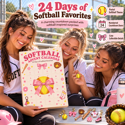24-Day Softball Advent Calendar for Girls, Christmas Countdown Gift with Daily Softball-Themed Surprises, Fun Holiday Gift for Players, Teammates & Softball Lovers