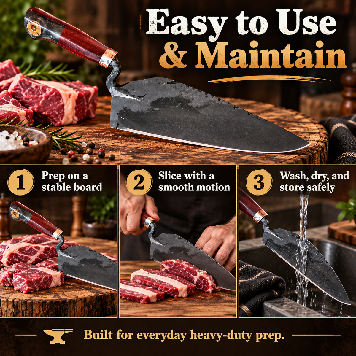 🔥 IronForge™ Hand-Forged Butcher Knife – Heavy-Duty Kitchen Cleaver