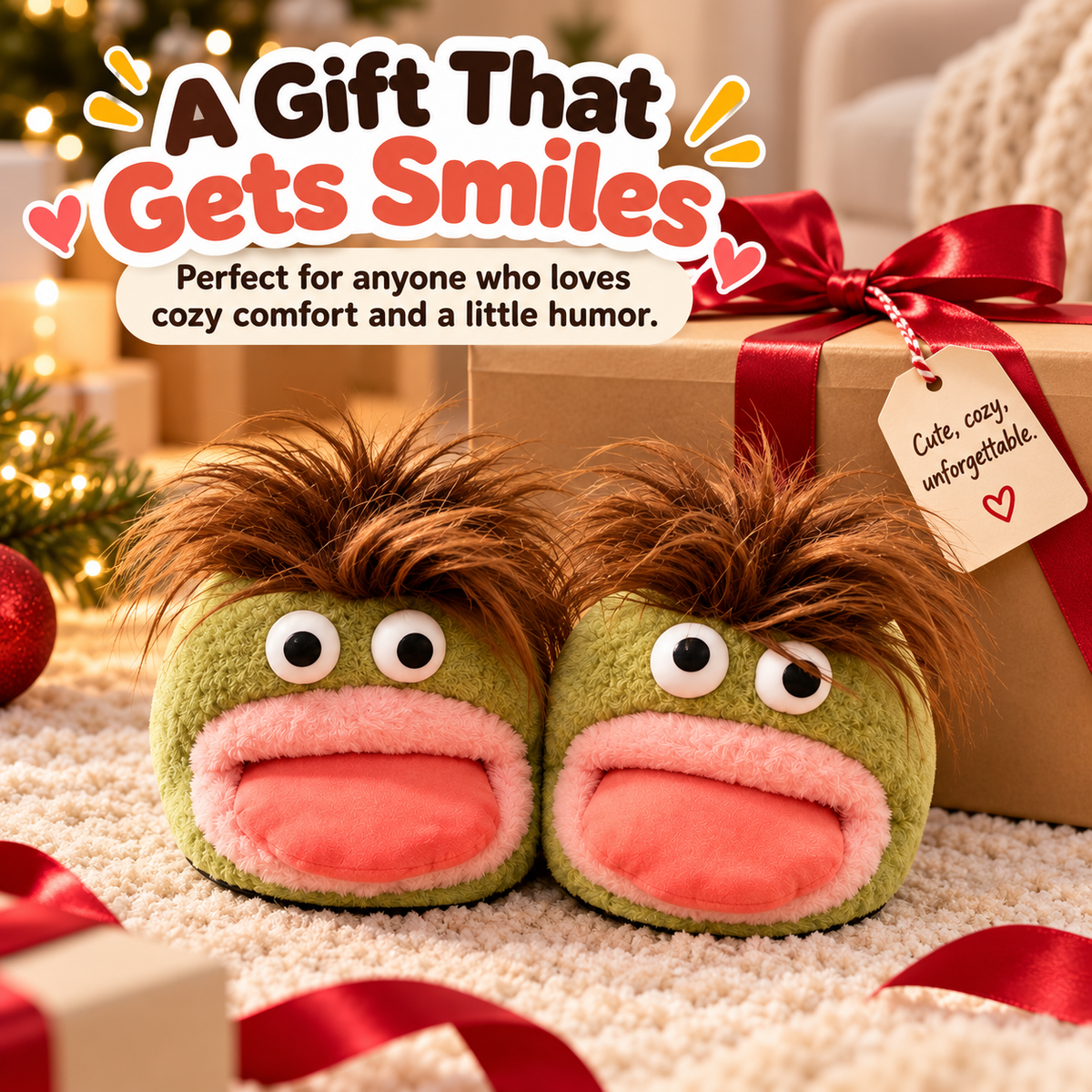 🐸 Funny Frog Plush Slippers – Cute & Cozy Monster House Shoes 💚