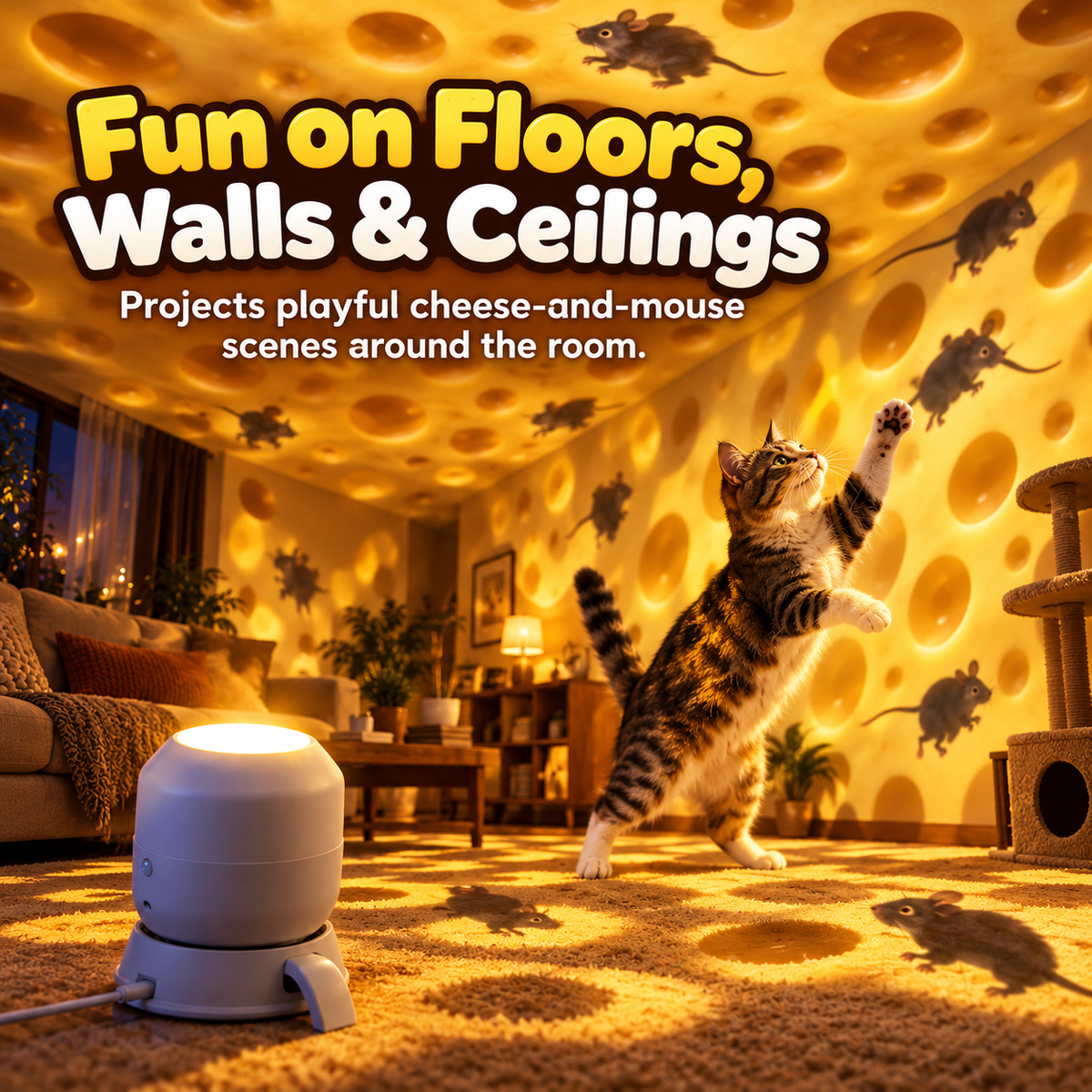 Interactive Cat Mouse Projector Toy, Cheese-Themed Chase Light for Indoor Cats, Fun Exercise & Playtime Pet Toy