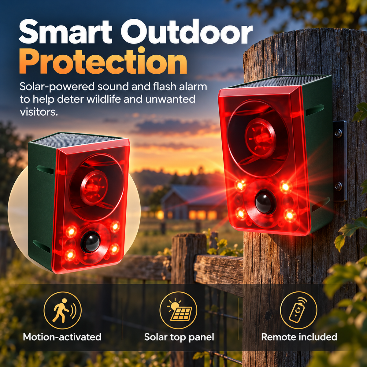 ☀️ SolarGuard™ 130dB Motion-Activated Animal Deterrent Alarm 🚨