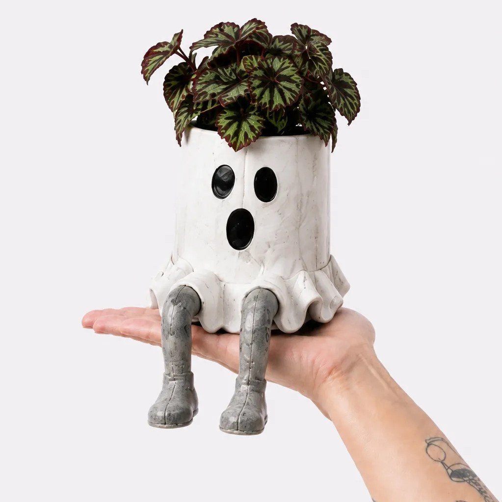 Halloween whimsical hanging leg planter skeleton fall decoration