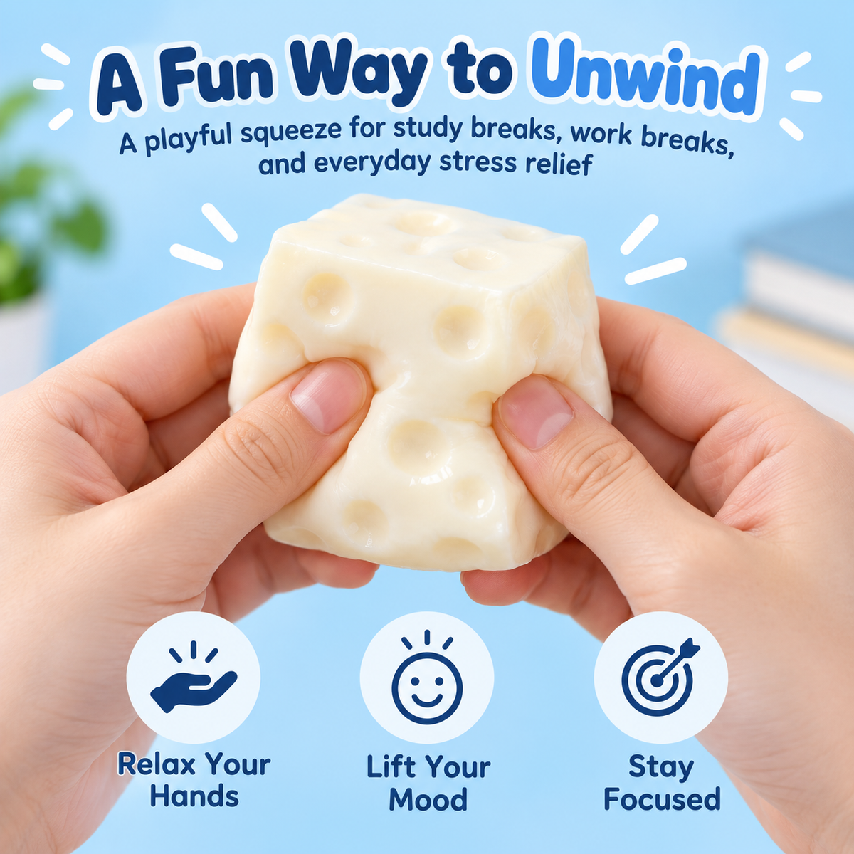 Squishy Cheese Stress Toy – Giant Moldable Cheese Fidget Toy for Stress Relief, Sensory Play & Desk Fun ⭐⭐⭐⭐⭐