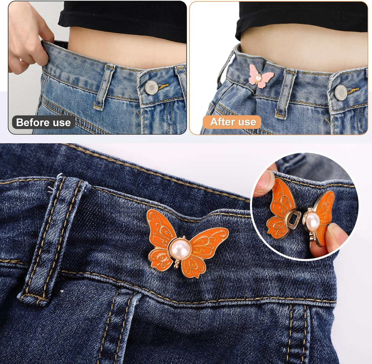 Butterfly waist tightener for jeans trousers skirts and dresses