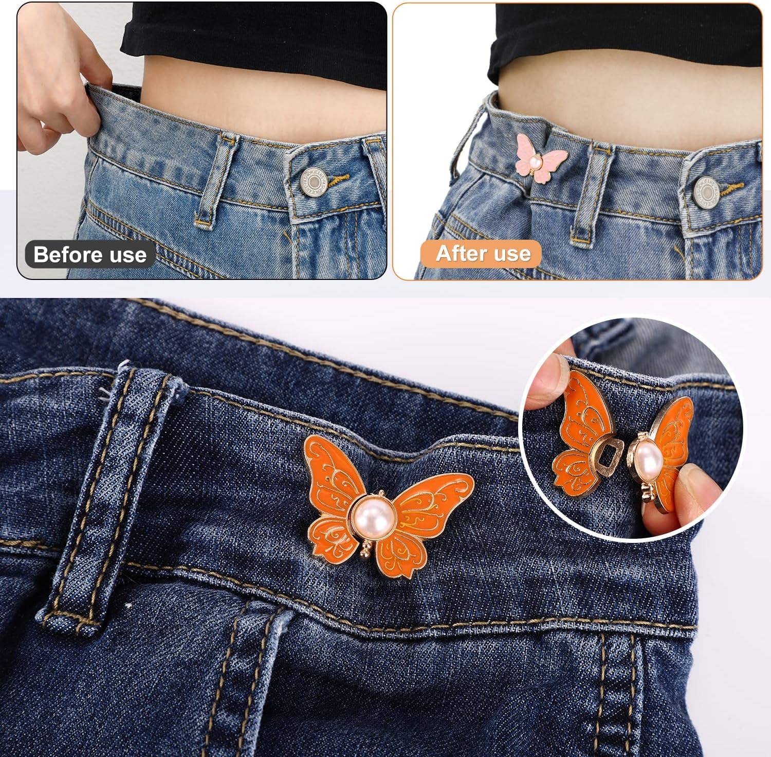 Butterfly waist tightener for jeans trousers skirts and dresses