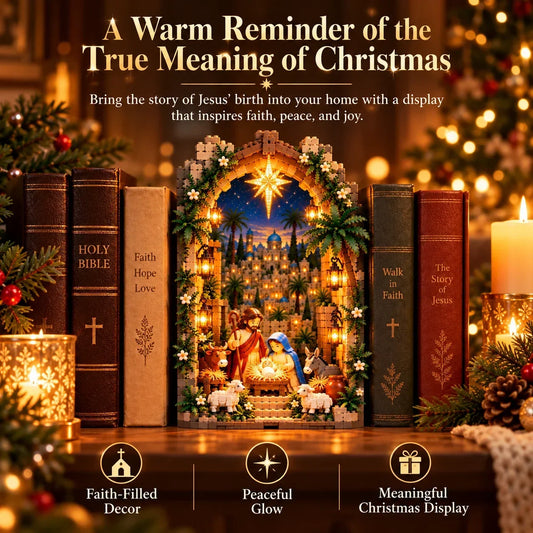 🔥🔥🔥✨ Lighted Bethlehem Nativity Book Nook – Christmas Building Block Display Of Faith