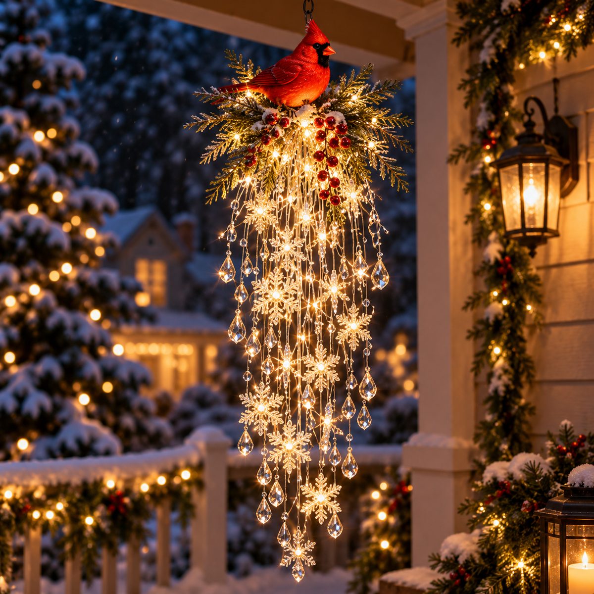 ❄️SnowGlow™ Illuminated Snowflake Hanging Lantern – Winter Entryway Décor