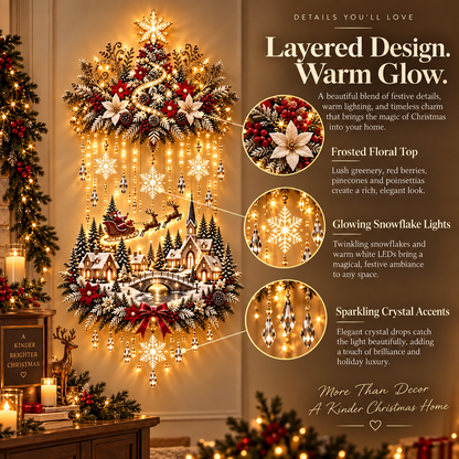 Lighted Christmas Wall Hanging Decor, Warm White LED Holiday Wall Decoration with Snowflakes, Santa Sleigh & Winter Village, Festive Christmas Home Decor for Living Room, Entryway & Fireplace