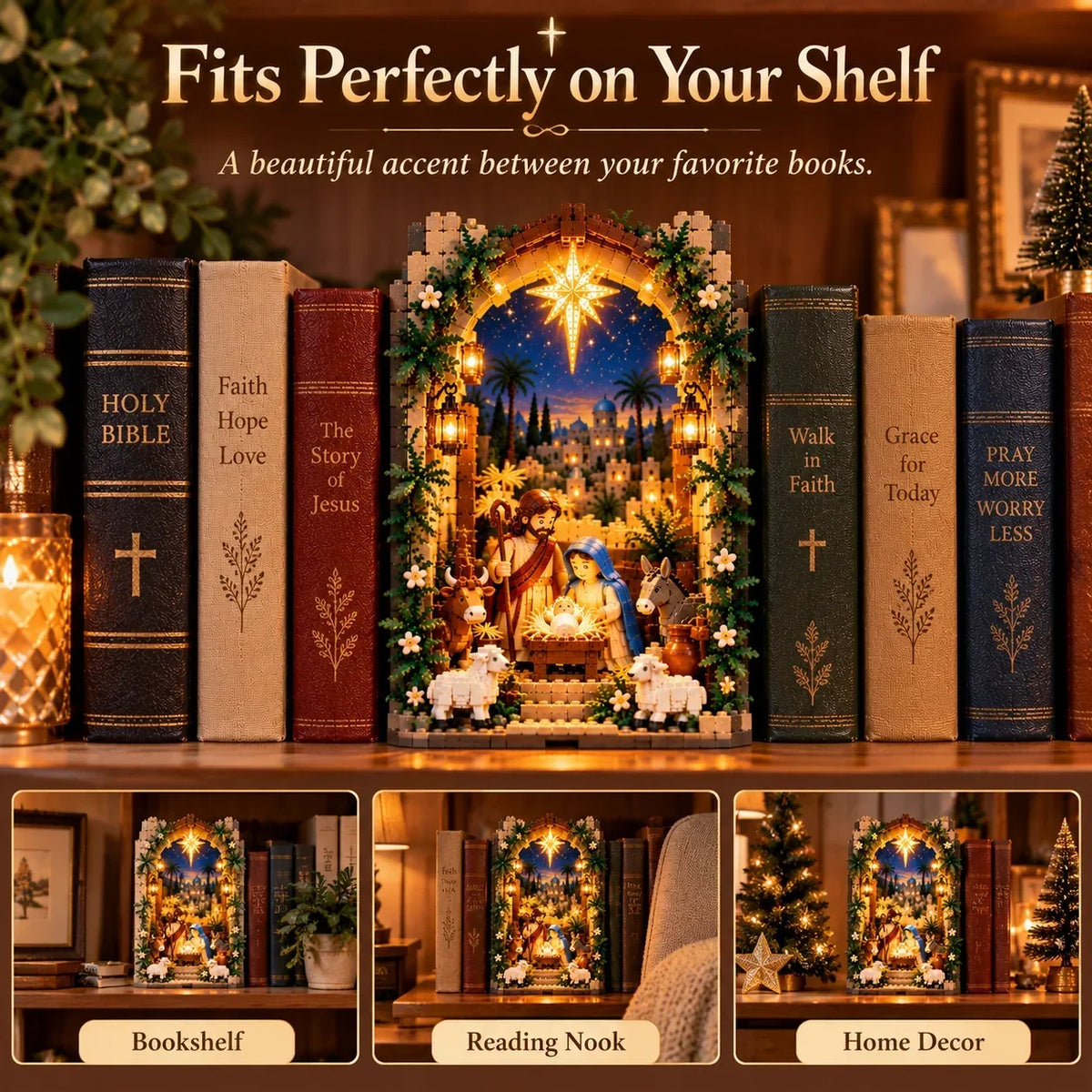 🔥🔥🔥✨ Lighted Bethlehem Nativity Book Nook – Christmas Building Block Display Of Faith