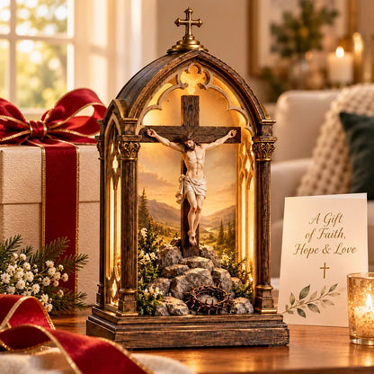 ✝️ Illuminated Calvary Devotional Shrine | Warm Christian Prayer Décor