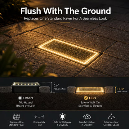 ☀️ Solar Paver Lights 4"×8" – Warm White Recessed Ground Lights for Driveways, Walkways & Patios