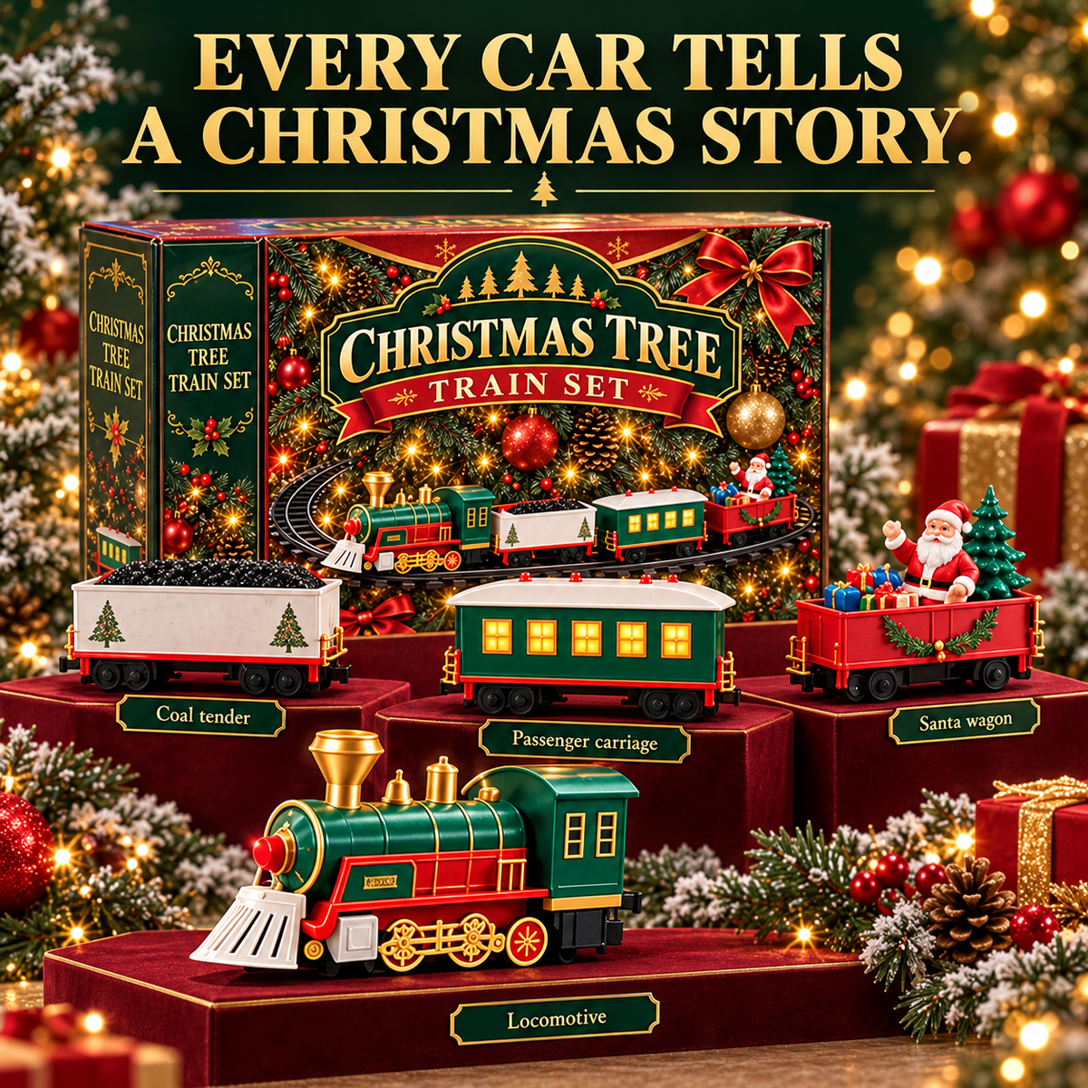 🎄 MerryExpress™ Christmas Train Set – Festive Tree Railway & Holiday Decor
